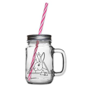 Rabbit in geometric shape - line art design - Glass jar with handle and screw cap - clear - Right