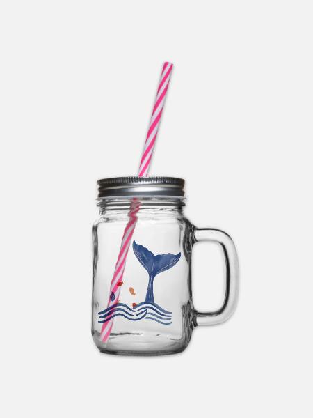 Walflosse und Fische - Henkelglas mit Schraubdeckel - Klar