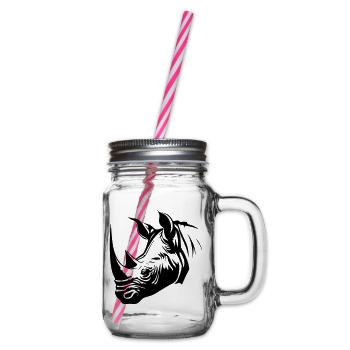 Rhino Animal Silhouette - Glass jar with handle and screw cap - clear - Right