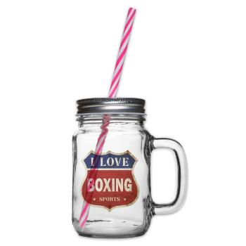 I Love Boxing Boxen Boxkampf Vintage Schild Route - Henkelglas mit Schraubdeckel - Klar - Rechts