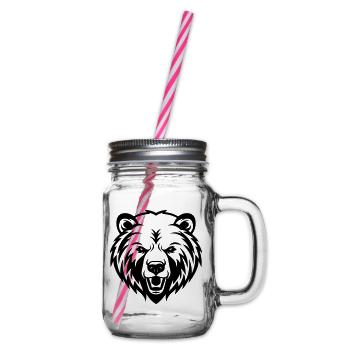 Bär Grizzly Silhouette Kopf - Henkelglas mit Schraubdeckel - Klar - Rechts