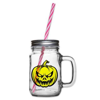 Halloween Pumpkin Face Creepy - Glass jar with handle and screw cap - clear - Right