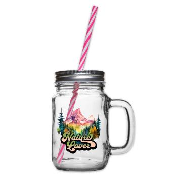 Nature, Adventure, Wilderness, Mountains, Forest, Trees, Colorful - Glass jar with handle and screw cap - clear - Right