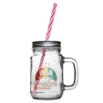 December 1958 Birthday Gift - December 1958 - Glass jar with handle and screw cap - clear - Right