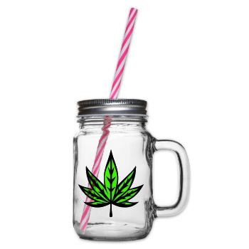 Hemp Leaf Hemp Symbol Weed Cannabis - Glass jar with handle and screw cap - clear - Right