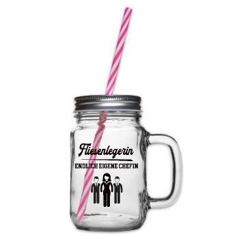 Fliesenlegerin Chefin Selbstständigkeit Firma Chef - Henkelglas mit Schraubdeckel - Klar - Rechts