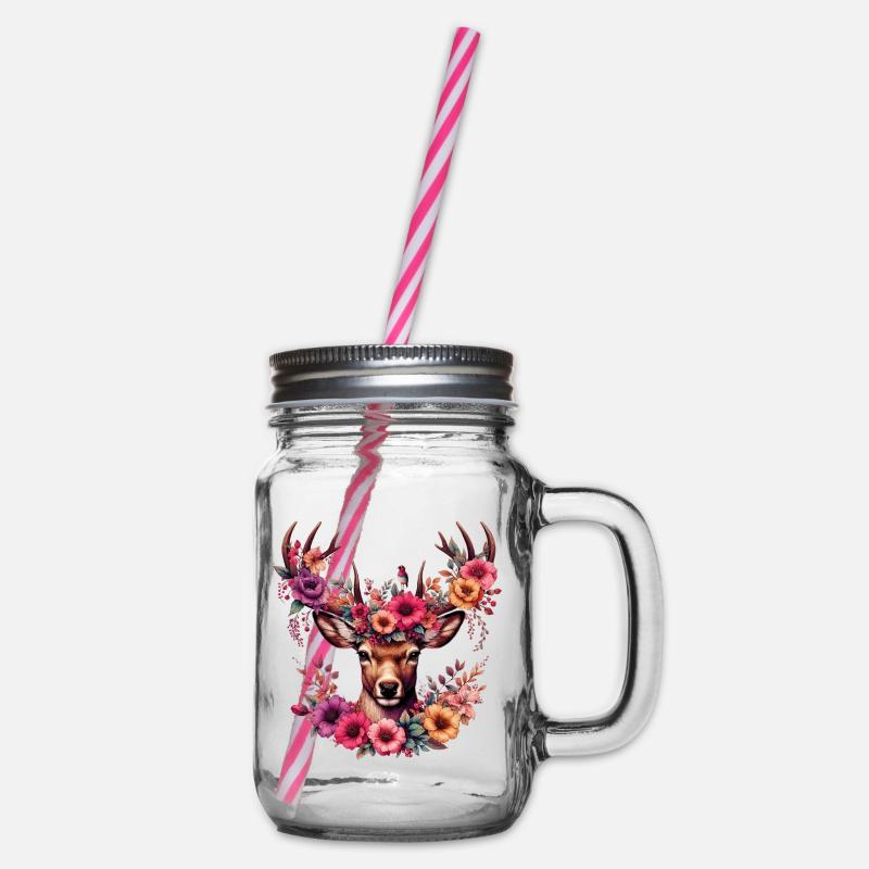 Cerf avec des fleurs - Bocal à boisson - transparent