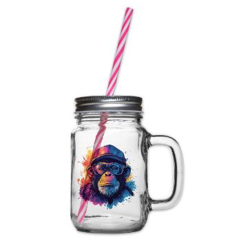 Watercolor Hipster Monkey - Glass jar with handle and screw cap - clear - Right