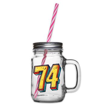 74 Zahl Bunt - Henkelglas mit Schraubdeckel - Klar - Rechts