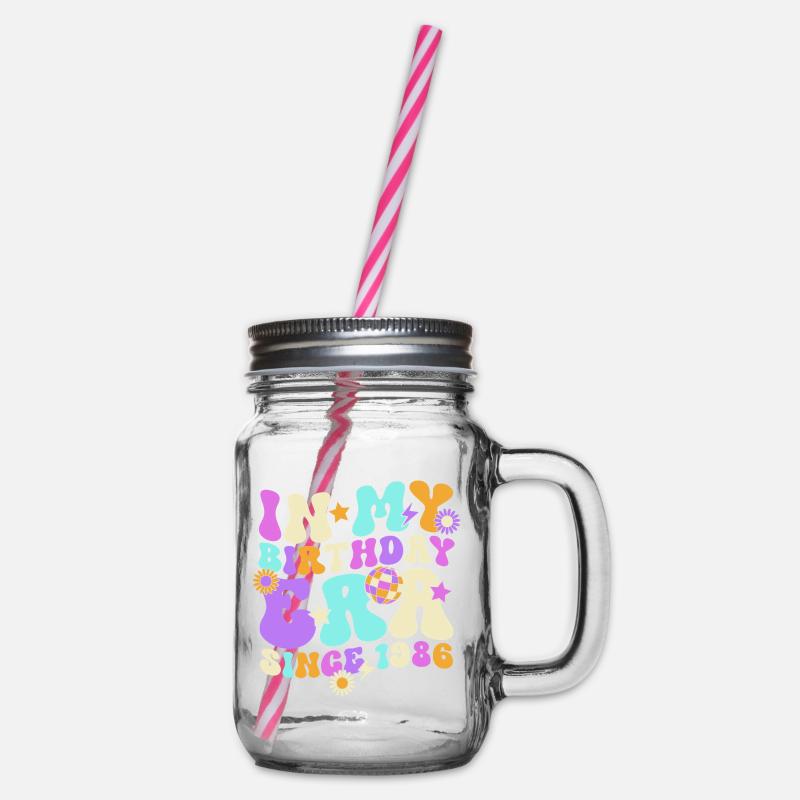 40th Birthday Retro Vintage Gift - Glass jar with handle and screw cap - clear