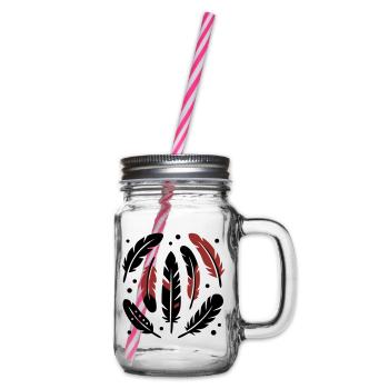 Bird Feathers Circle Logo - Glass jar with handle and screw cap - clear - Right