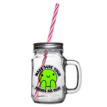 Make Sure Your Friends Are Okay Friends Quote Logo - Glass jar with handle and screw cap - clear - Right