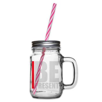 Be present at the moment here and now Quote Text - Glass jar with handle and screw cap - clear - Right