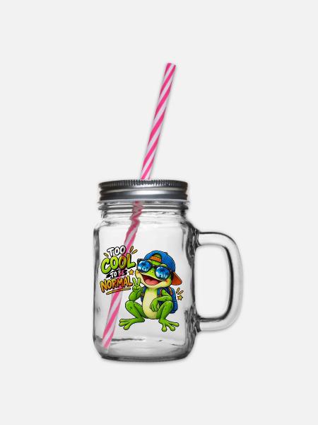 Too Cool To Be Normal lustiges Froschkinder-T-Shirt - Henkelglas mit Schraubdeckel - Klar