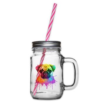 Pug Mops Aquarell Illustration - Henkelglas mit Schraubdeckel - Klar - Rechts