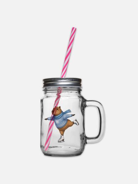 Capybara beim Eislaufen - Henkelglas mit Schraubdeckel - Klar