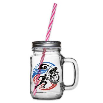 Triathlon – Schwimmen Radfahren Laufen - Henkelglas mit Schraubdeckel - Klar - Rechts