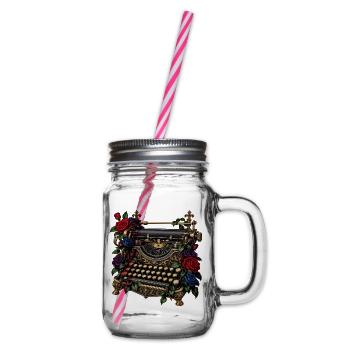 Antike Schreibmaschine mit Rosen - Henkelglas mit Schraubdeckel - Klar - Rechts