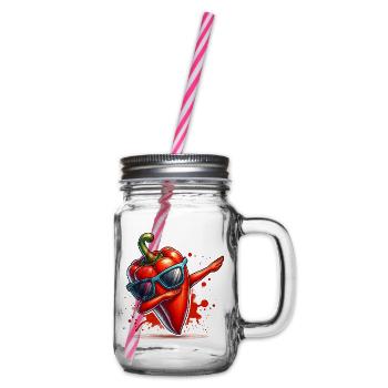 Bunte dabbende rote Paprika mit Sonnenbrille - Henkelglas mit Schraubdeckel - Klar - Rechts