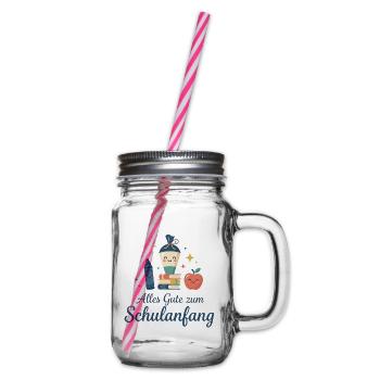 Schulanfang: Lächelnde Schulutensilien - Henkelglas mit Schraubdeckel - Klar - Rechts
