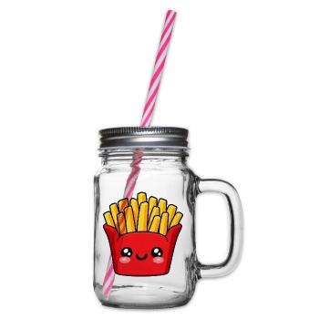 Kawaii Pommes Frites Lächeln - Henkelglas mit Schraubdeckel - Klar - Rechts