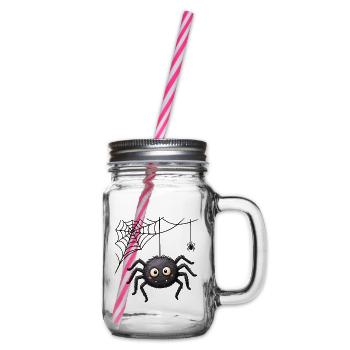 Spinne im Netz Halloween-Anhänger - Henkelglas mit Schraubdeckel - Klar - Rechts