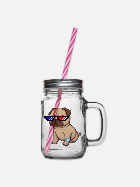 Pixel Shades Pug - Henkelglas mit Schraubdeckel - Klar