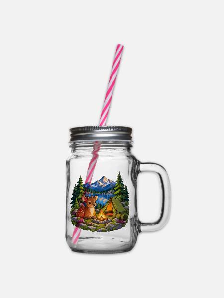Pudu am Bergsee-Zeltlager - Henkelglas mit Schraubdeckel - Klar