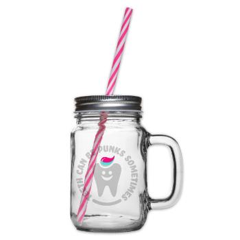 teeth punk zahn - Glass jar with handle and screw cap - clear - Right