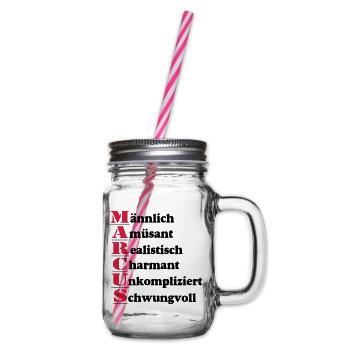 Marcus Vorname,Namensschild,Name,Fun Shirt (25) - Henkelglas mit Schraubdeckel - Klar - Rechts