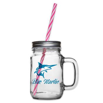 Angler - Angelsport - Blue Marlin - Geschenk - Henkelglas mit Schraubdeckel - Klar - Rechts