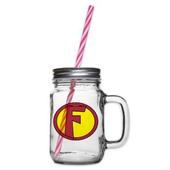 Super, Superheld, Superheldin, Hero, F - Glass jar with handle and screw cap - clear - Right