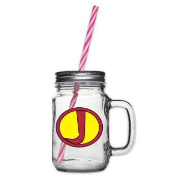 Super, Superheld, Superheldin, Hero, J - Glass jar with handle and screw cap - clear - Right