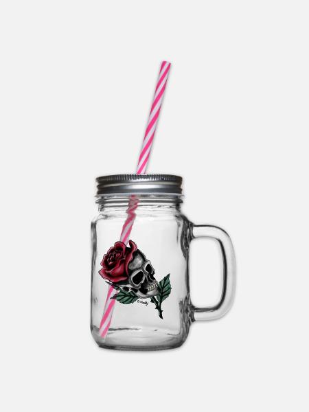 Rose crâne // Skull rose - Bocal à boisson - transparent