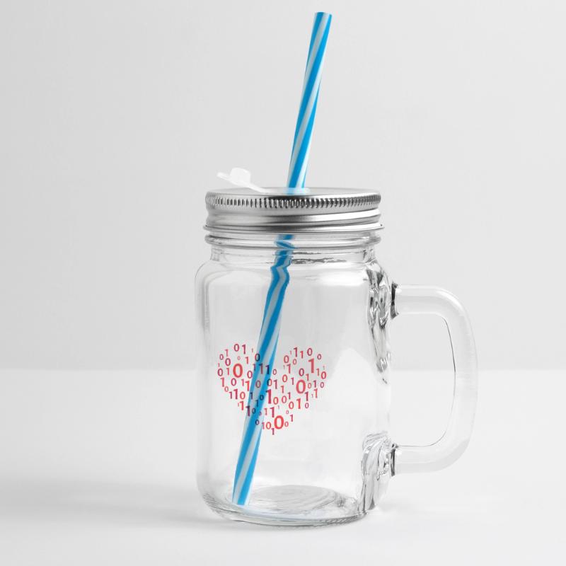 Heart Binary Coding Computer Science Programmer Glass jar with handle and screw cap