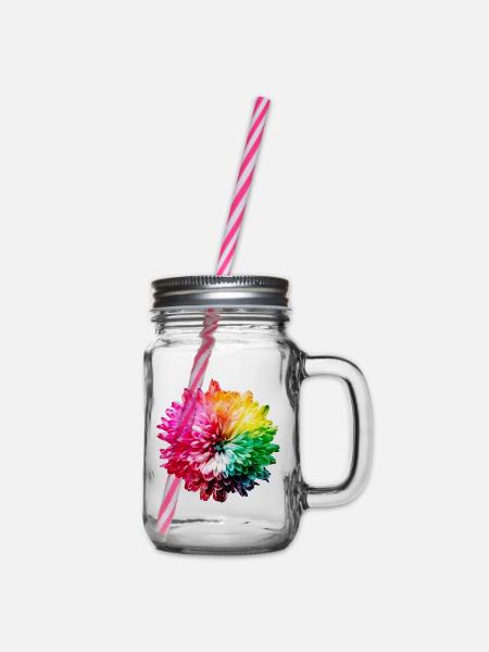 Chrysantheme Regenbogen - Henkelglas mit Schraubdeckel - Klar