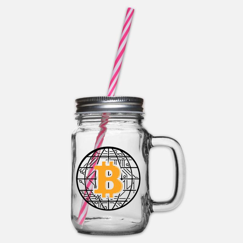 Bitcoin Blockchain Globe - Henkelglas mit Schraubdeckel - Klar