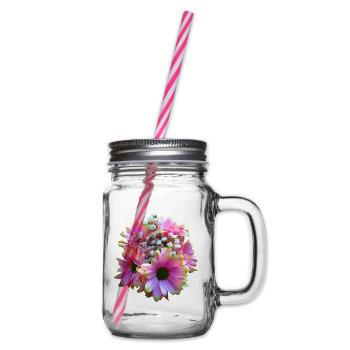 Blume, Blumenstrauß, pink Blüte, floral Margeriten - Henkelglas mit Schraubdeckel - Klar - Rechts
