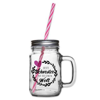 Beste Schwester der Welt Schwestern Geschenk - Henkelglas mit Schraubdeckel - Klar - Rechts