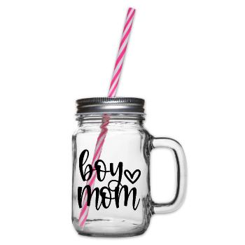 Boy Mom - Boy Mama Mom Of Boys - Glass jar with handle and screw cap - clear - Right