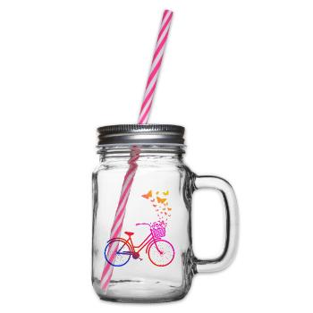 Damenrad, Fahrrad Schmetterlinge - Henkelglas mit Schraubdeckel - Klar - Rechts