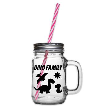 Dino family (Dinosaurier, Sonne) - Henkelglas mit Schraubdeckel - Klar - Rechts