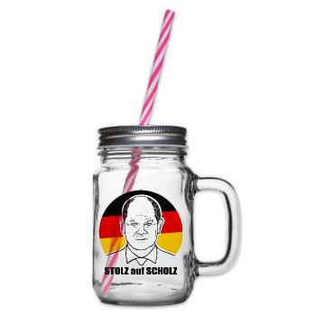 stolz auf Scholz, Bundeskanzler, Deutschland Shirt - Henkelglas mit Schraubdeckel - Klar - Rechts