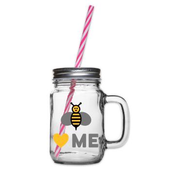 Bees love me (Biene, Herz) - Henkelglas mit Schraubdeckel - Klar - Rechts