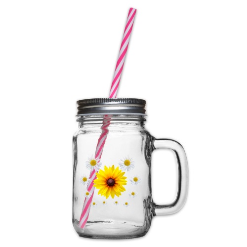 Sonnenhut Blume mit Margeriten Blüte Gänseblümchen - Henkelglas mit Schraubdeckel