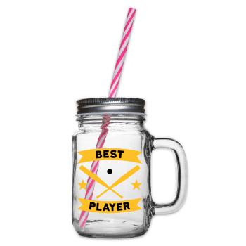 Best baseball player (Banner, Baseballschläger) - Henkelglas mit Schraubdeckel - Klar - Rechts