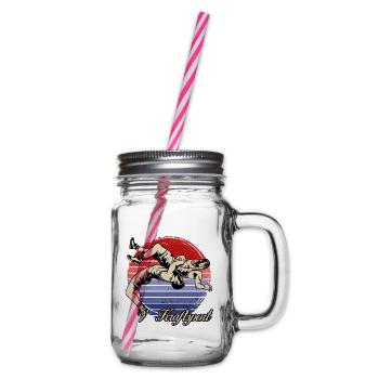 Retro Wrestling Wrestling Martial Arts Strength Sports - Glass jar with handle and screw cap - clear - Right