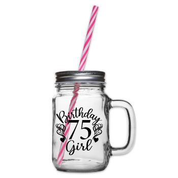 75e anniversaire Femmes Son anniversaire Fille 75 ans - Bocal à boisson - transparent - Droite