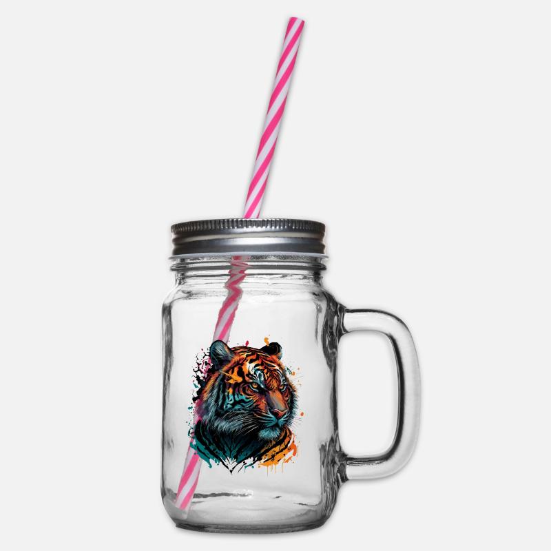 Bunter Tiger - Henkelglas mit Schraubdeckel - Klar