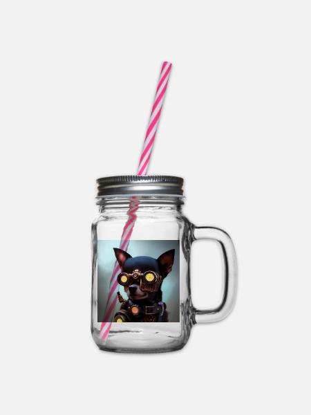 Chihuahua Steampunk avec des lunettes futuristes - Bocal à boisson - transparent
